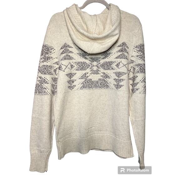 American Eagle AE Men's Aztec Print Hooded Sweater Cream/Maroon Small NWT - Picture 2 of 4